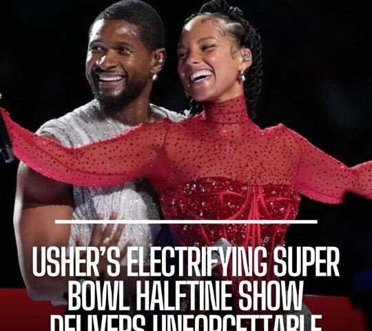 R&B celeb Usher gave a hit-heavy halftime performance at Sunday's Super Bowl - with help from Will.i.am, Alicia Keys, Ludacris... and a pair of roller skates.